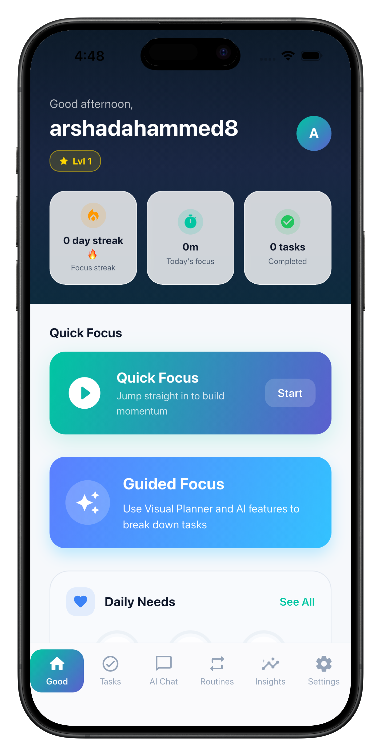 MindMint Home screen